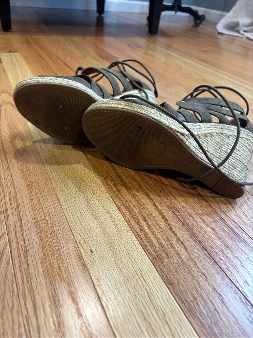 Olive Green Lace-Up Espadrille Wedge Sandals |‎ Size 8.5 | Size 39